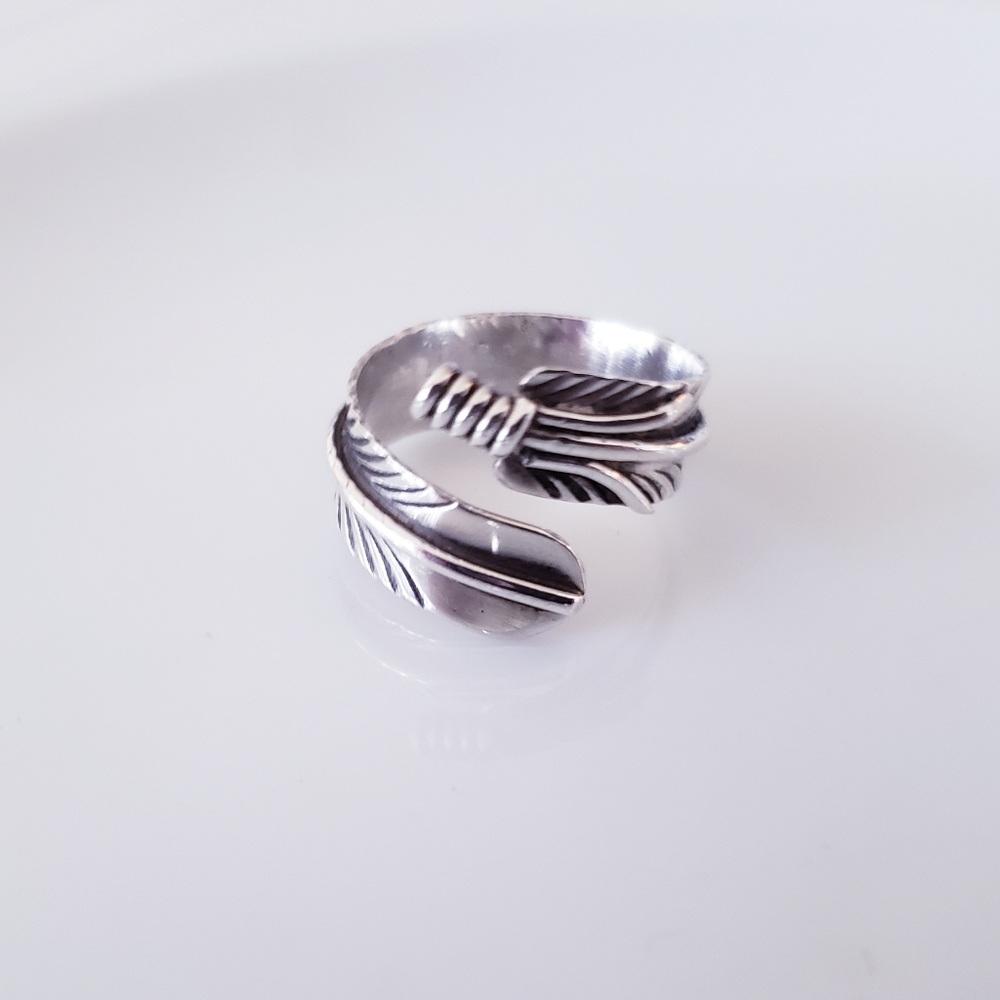 Prayer Feather Adjustable Ring Sterling Silver Na… - image 4